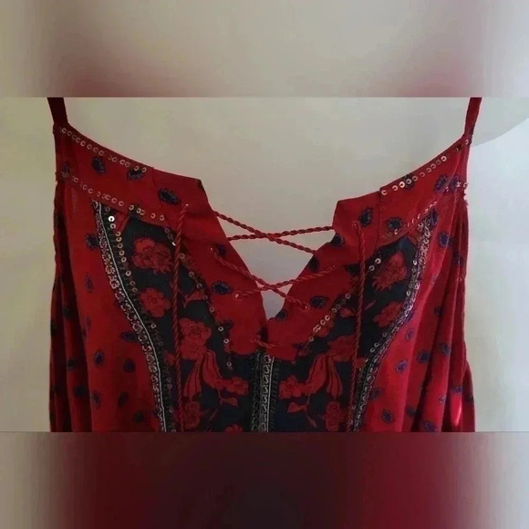 VTG Y2K Abercrombie Fitch Boho Top Cold Shoulder Red Floral Gypsy Size S - Picture 4 of 13
